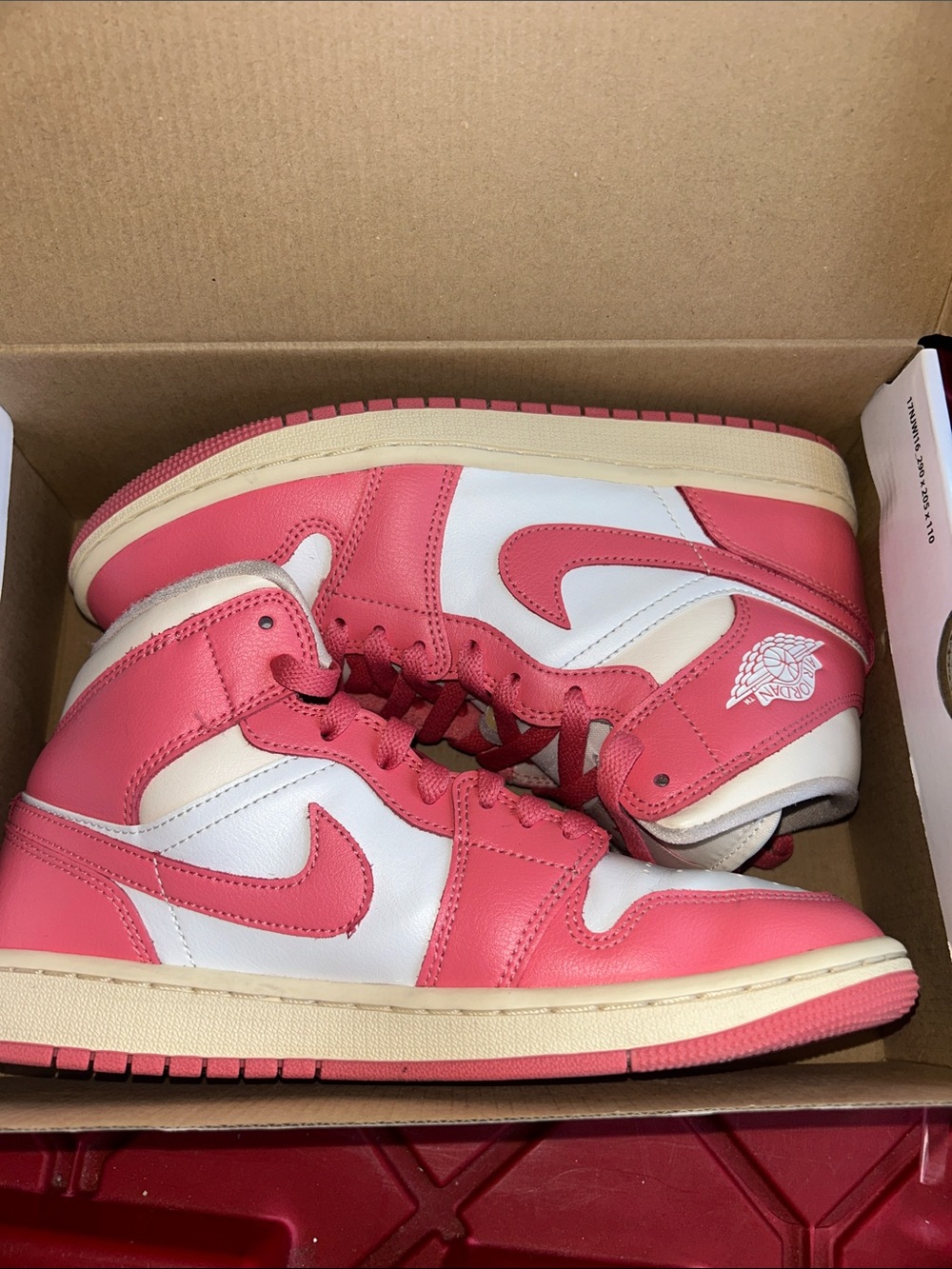 Jordan 1 Mid Women's White and Pink Leather Sneakers
